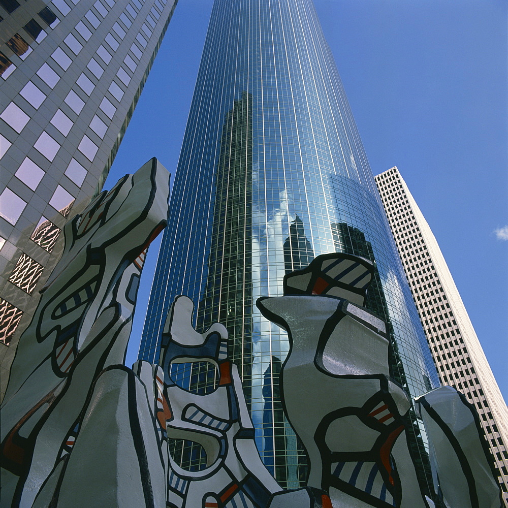 Miro sculpture with skyscrapers in the background, in Houston, Texas, United States of America, North America