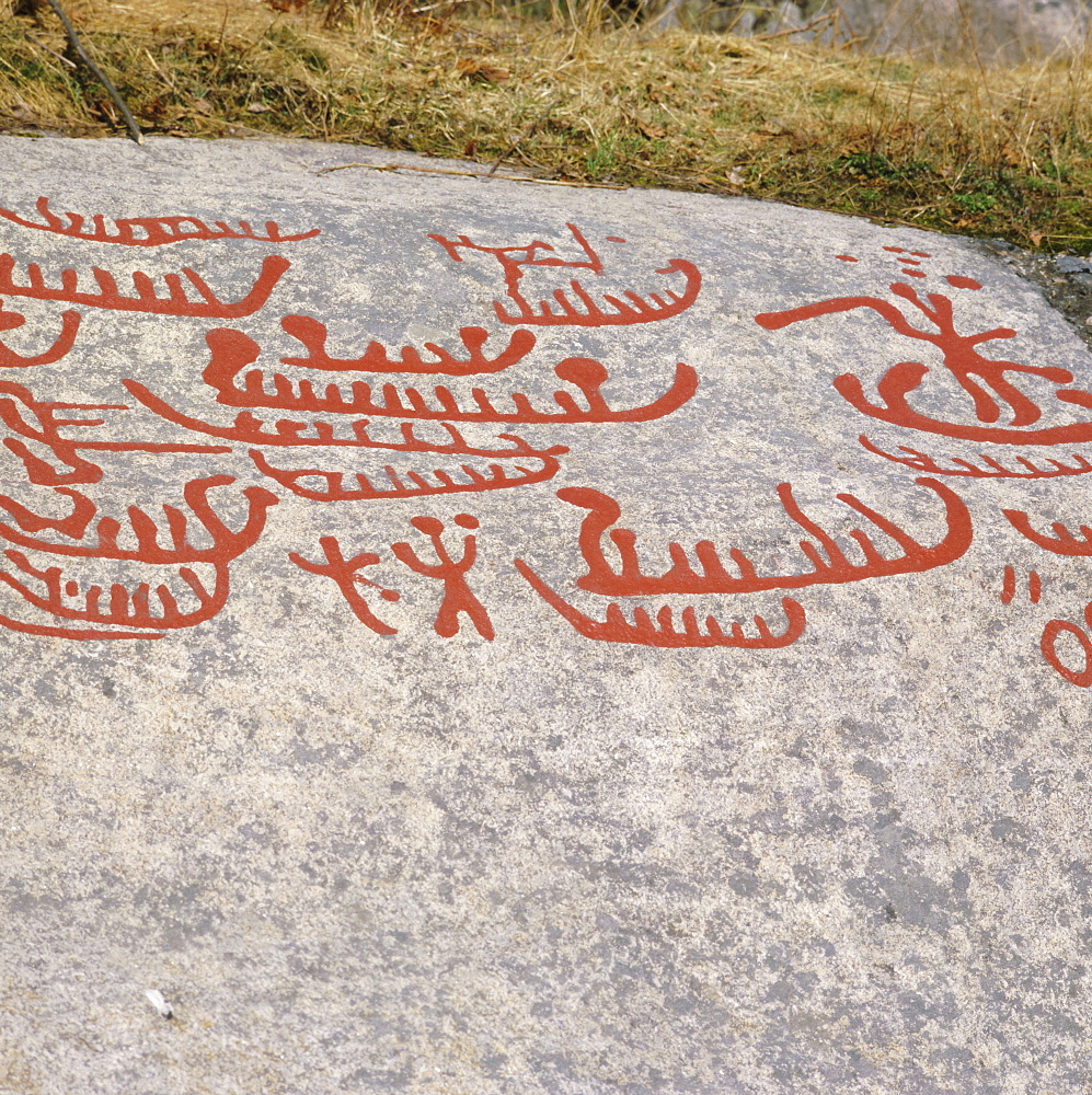 Ancient rock carvings from pre-Viking times, Ostfold near Halden, Norway, Scandinavia, Europe