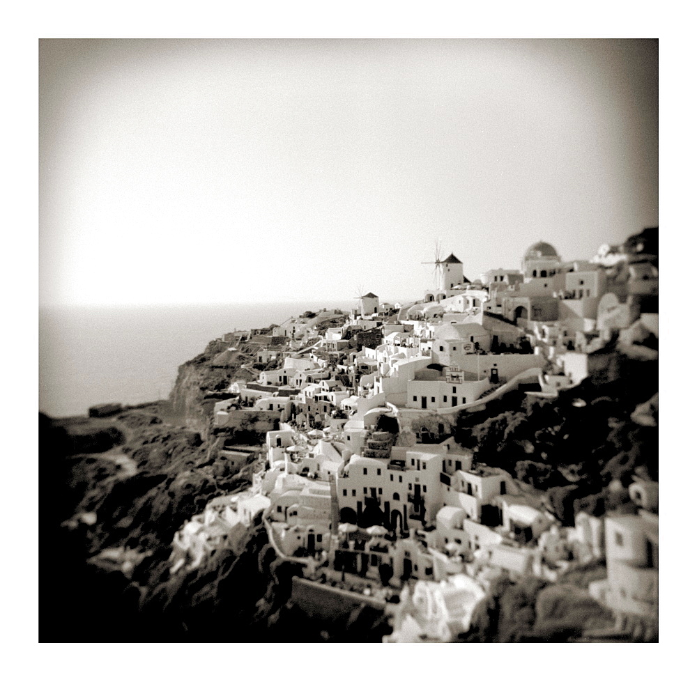 Polaroid of view of the village of Oia, Santorini, Cyclades, Greek Islands, Greece, Europe