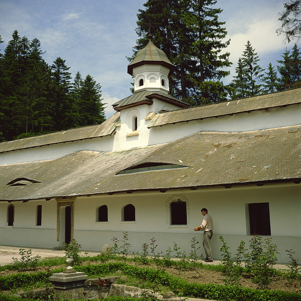 Cloisters and monks' rooms, Sinaia Monastery, founded in 1695, Transylvania, Romania, Europe