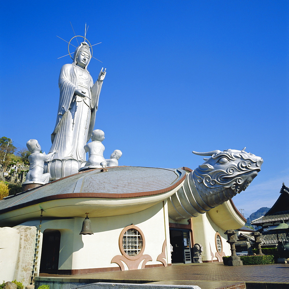 Fukusai-ji Zen Temple, 18m high goddess Kannon on turtle, Nagasaki, Japan