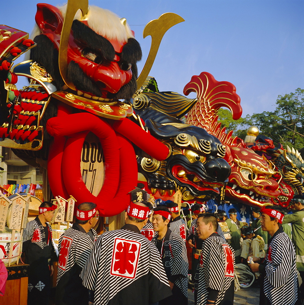 Men in festival robes, Karatsu Okunchi Festival, Karatsu, Kyushu, Japan