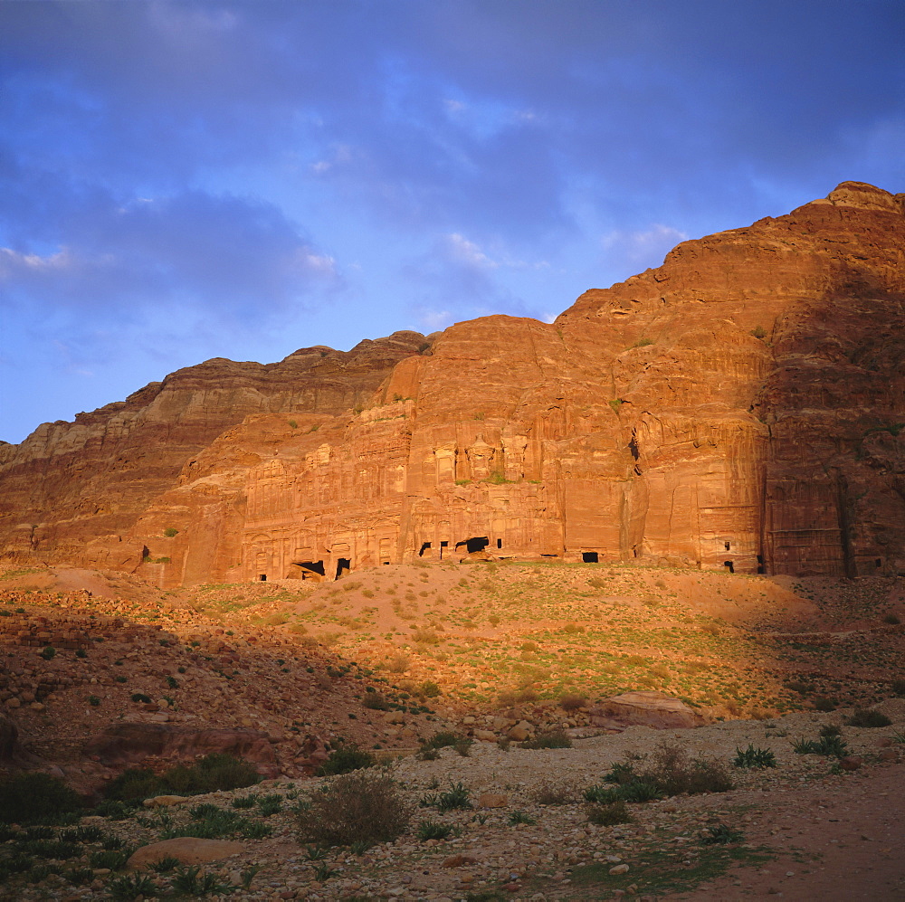 Nabatean Palace Tomb and Corinthian Tomb, 1st century AD, on the east cliff of Wadi Musa, Petra, Jordan