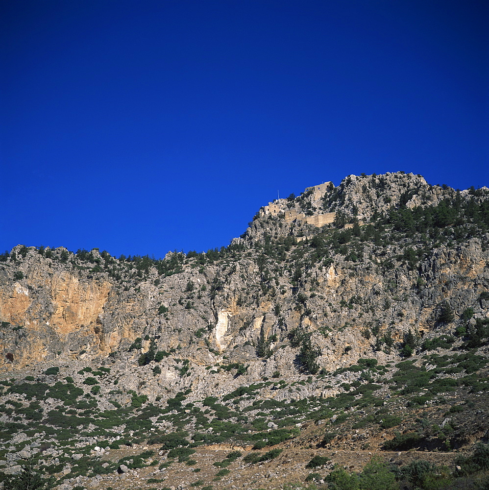 Byzantine watchtower rebuilt as a castle by Lusignans in 12th century, the highest of Kyrenian hill castles at 940m, at Buffavento, North Cyprus, Europe