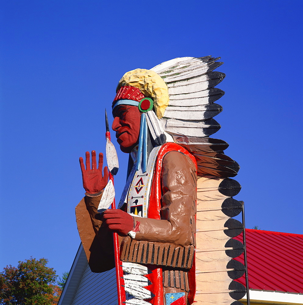 Carving of Native American, Mohawk Trail, Massachusetts, New England, United States of America, North America