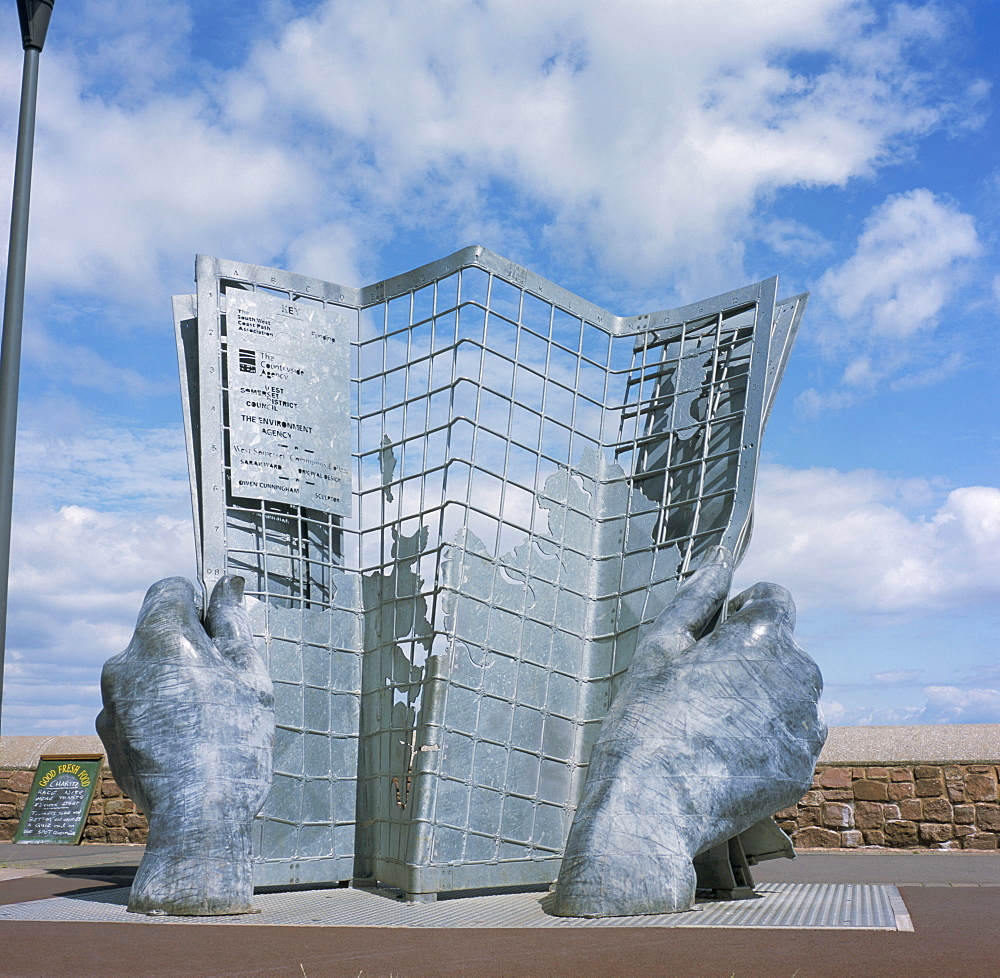 Sculpture at starting point of South West Coast Path, Minehead, Somerset, England, United Kingdom, Europe