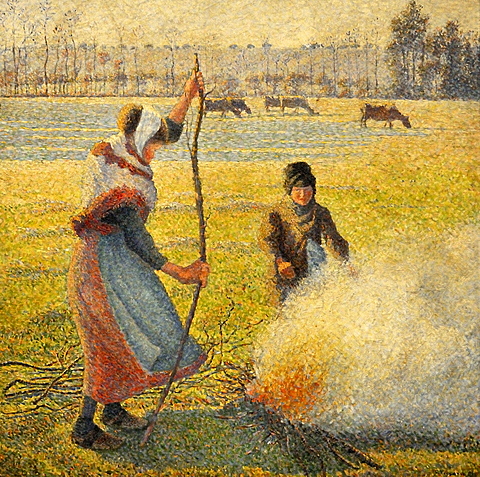 Peasant Girl Lighting a Fire painted by Camille Pissarro, Musee d'Orsay, Paris, Ile-de-France, France, Europe