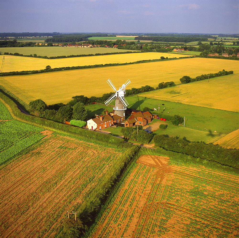 Aerial view of Bircham Windmill, Great Bircham, King's Lynn, Norfolk, England, United Kingdom, Europe