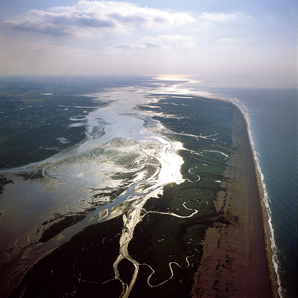 Aerial view of Blakeney Point, Norfolk, England, United Kingdom, Europe