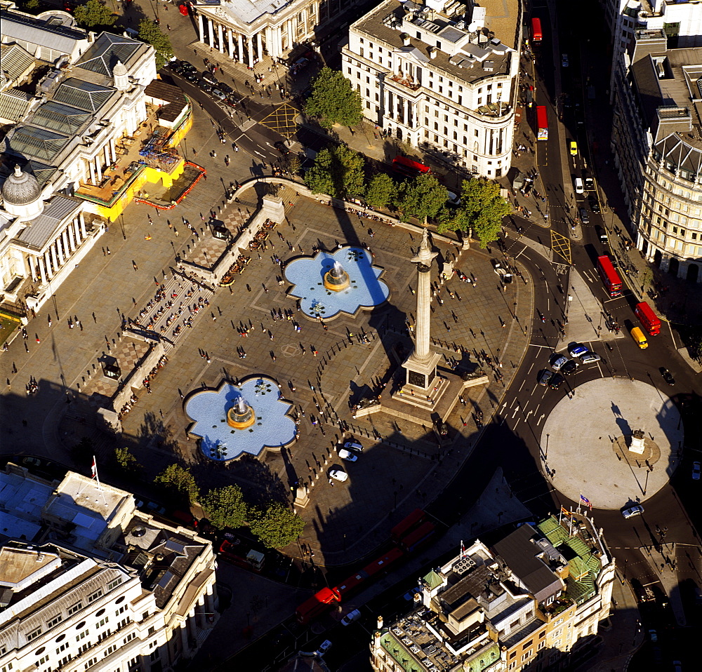 Aerial image of Trafalgar Square including Nelson's Column, London, England, United Kingdom, Europe