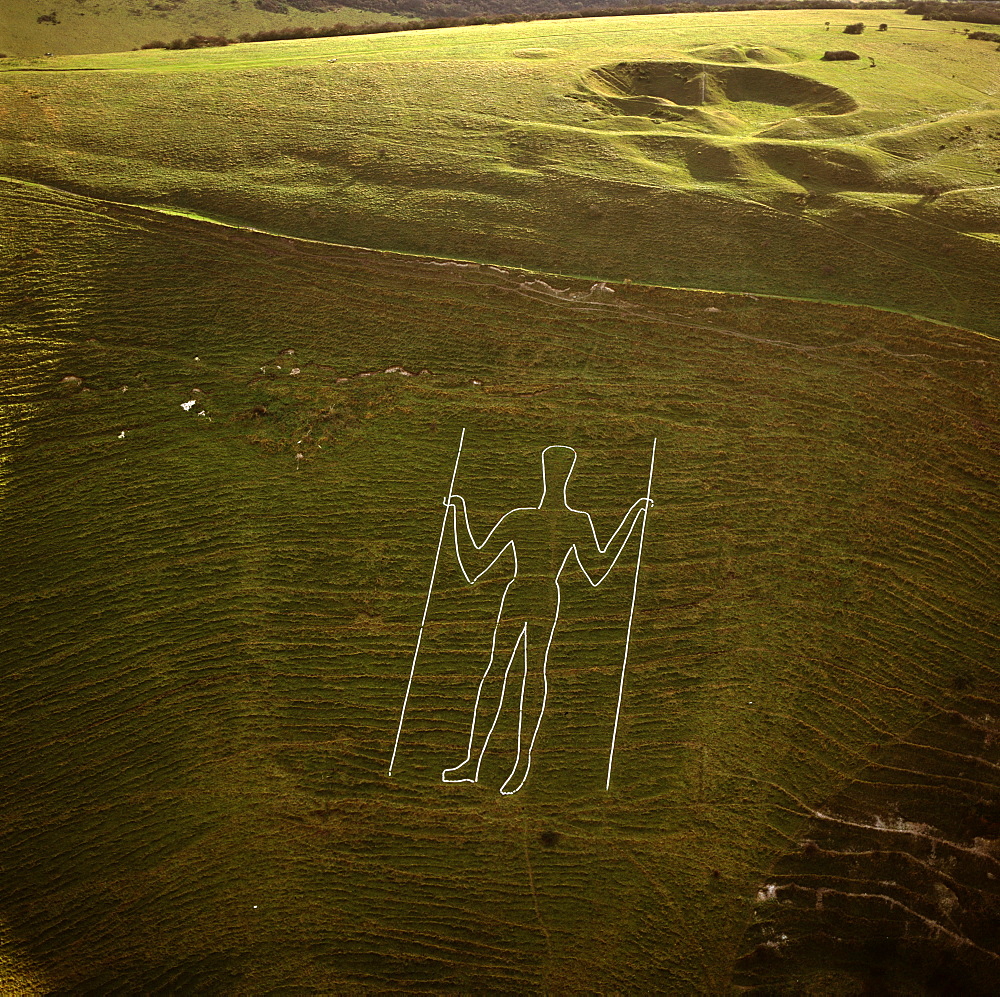 Aerial image of the Long Man of Wilmington, Wilmington, East Sussex, England, United Kingdom, Europe