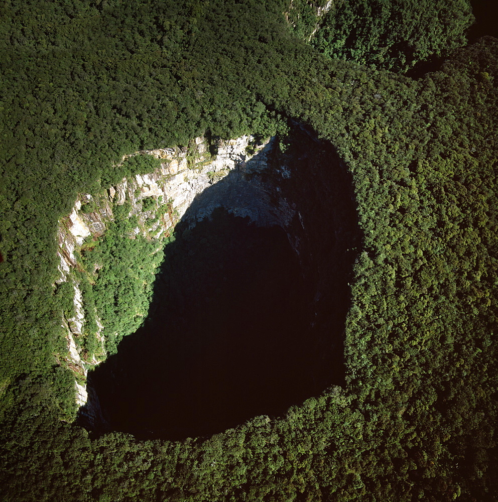 Aerial image of Sarisarinama Sinkhole, Jaua-Sarisarinama National Park, Tepuis, Bolivar State, Venezuela, South America