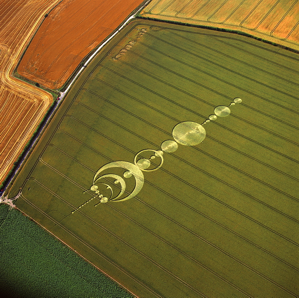 Aerial image of crop circle, Wiltshire, England, united Kingdom, Europe