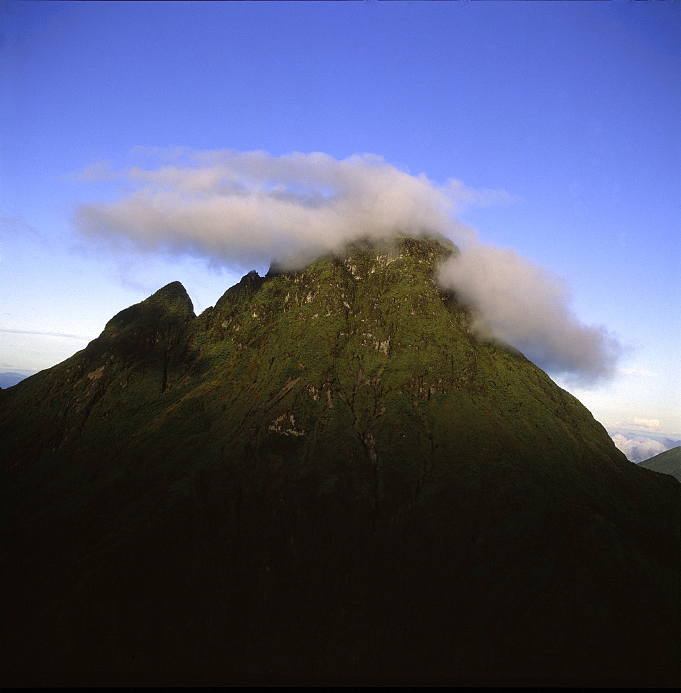 Aerial view of Mount Mikeno, Virunga Volcanoes, Rwanda, Great Rift Valley, Africa