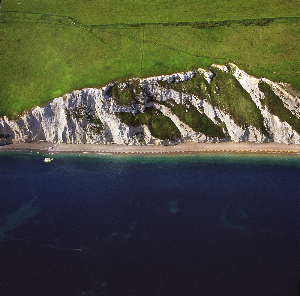 Aerial image of Chalk Cliff just east of White Nothe, on the Jurassic Coast, UNESCO World Heritage Site, Dorset, England, United Kingdom, Europe