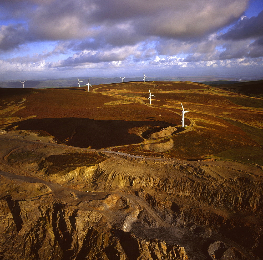 Aerial image of wind farm at Kirkby Moor, Cumbria, England, United Kingdom, Europe