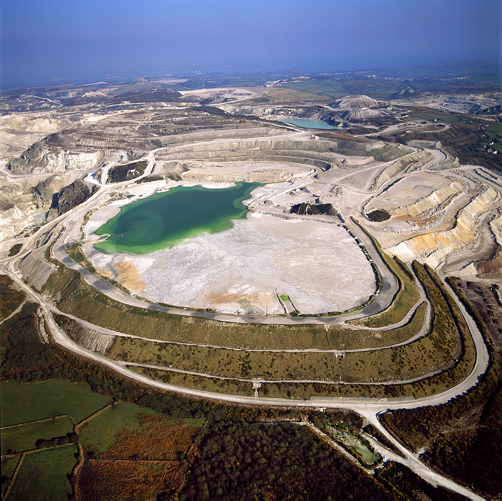 Aerial image of China Clay (Kaolin) Quarries, St. Austell, Cornwall, England, United Kingdom, Europe