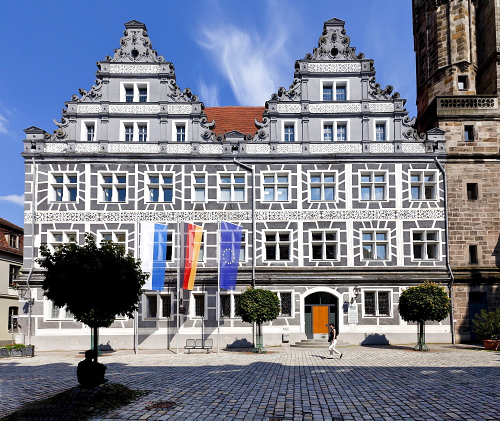 Administrative Court on Montgelasplatz square, Church of St. Gumbertus, Ansbach, Middle Franconia, Franconia, Bavaria, Germany, Europe