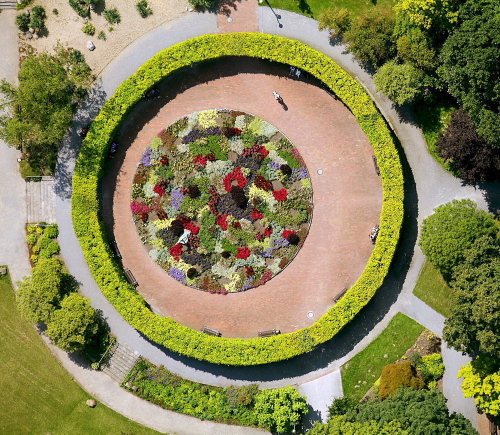 Aerial view, Grugabad swimming pool, rose bed, Essen, Ruhr area, North Rhine-Westphalia, Germany, Europe