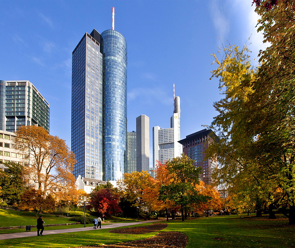 ECB, European Central Bank, HeLaBa Hessische Landesbank, Commerzbank, Japan Tower, autumn, Frankfurt am Main, Hesse, Germany, Europe