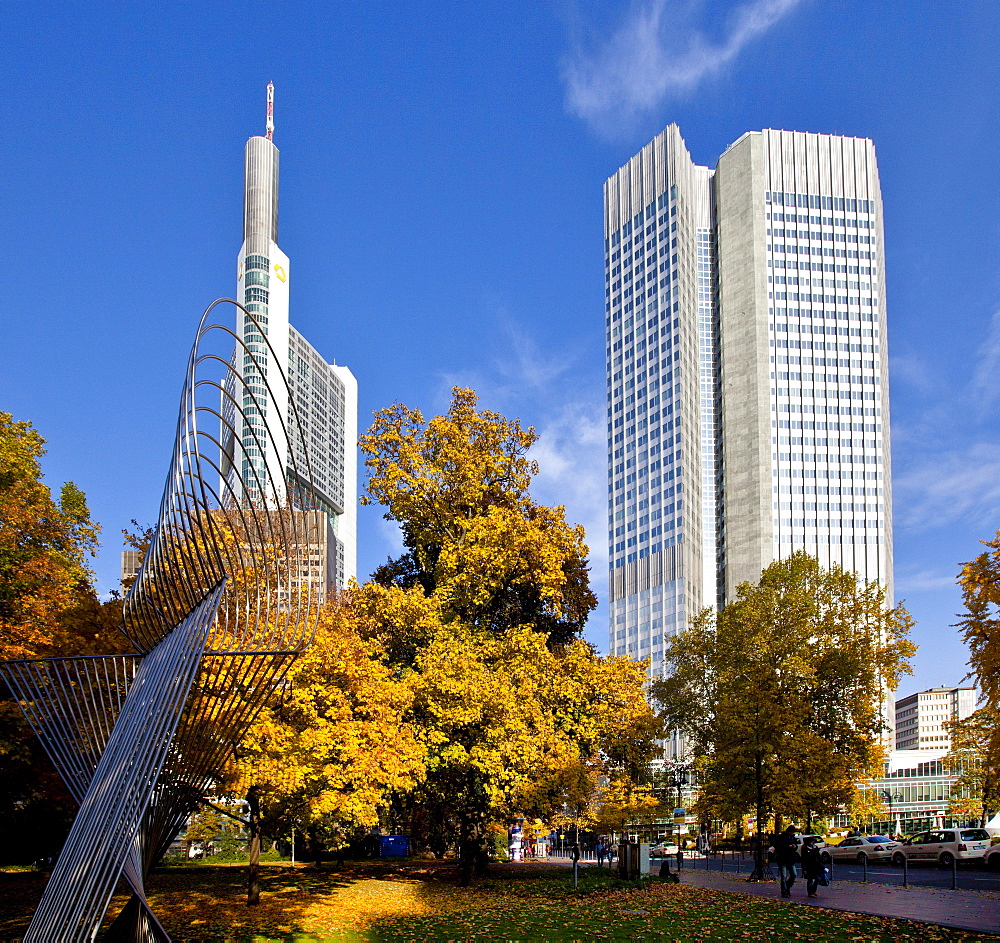 ECB, European Central Bank and Commerzbank, autumn, Frankfurt am Main, Hesse, Germany, Europe