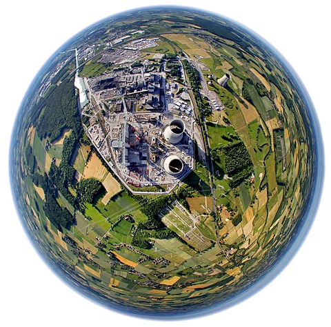 Aerial view, fisheye lens, RWE Power, new power plant construction Hamm, Kraftwerk Westfalen, Westphalia power plant, coal-fired power plant, Hamm, North Rhine-Westphalia, Germany, Europe