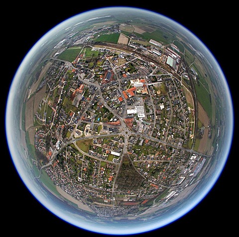 Aerial photo, fisheye, Hamminkeln, Lower Rhine, North Rhine-Westphalia, Germany, Europe