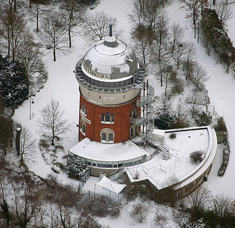 Aerial view, former water tower, historical monument, camera obscura, Muelheim an der Ruhr, Ruhrgebiet region, North Rhine-Westphalia, Germany, Europe