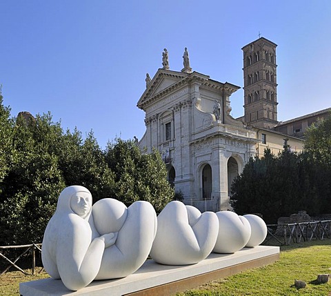 Modern sculpture in front of the church of Santa Francesca Romana in the Roman Forum, Rome, Italy, Europe