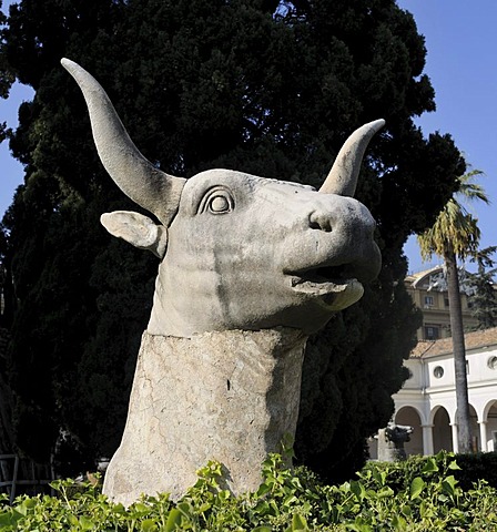 Ancient animal head in the gardens of the Terme Museum, National Museum of Rome, Lazio, Italy, Europe