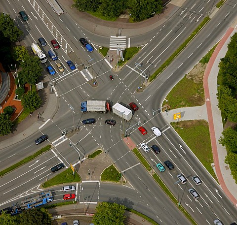 Aerial view, street intersection, Hochfeld, Dorsten, Ruhrgebiet region, North Rhine-Westphalia, Germany, Europe