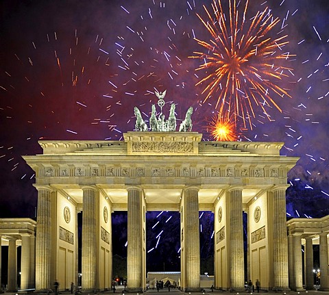 Brandenburg Gate, fireworks, Berlin, Germany, Europe