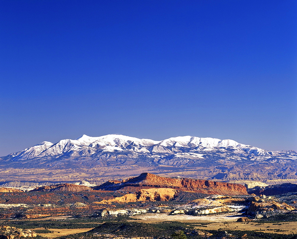 Bryce Canyon National Park, erosion forms, panoramic view, snowy mountains, Utah, USA