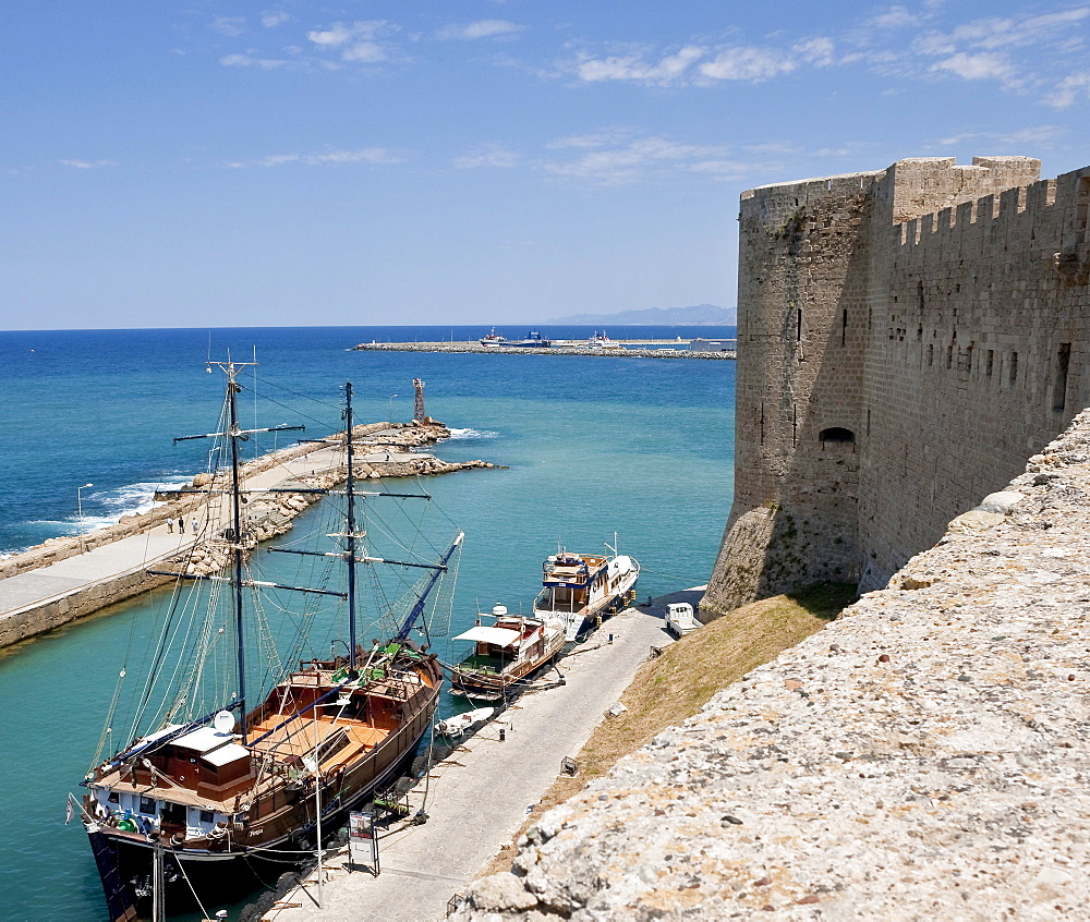 View from the citadel of the port entrance, Turkish mainland in the back, Kyrenia, Girne, Northern Cyprus, Europe