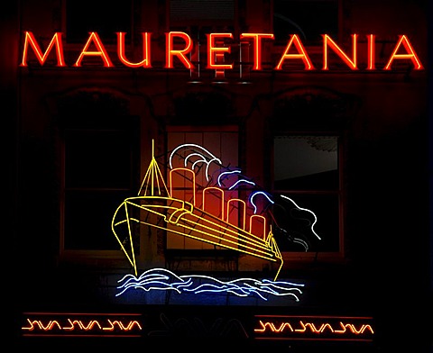 Mauretania, neon sign, pub, ship, Bristol, England, Great Britain, Europe