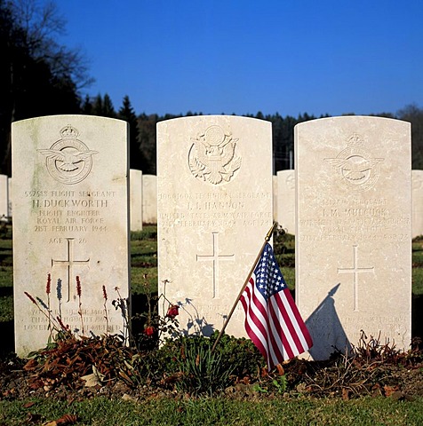 Graves of Second World War American soldiers at the military cemetery Duernbach, Upper Bavaria, Germany, Europe