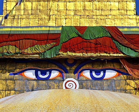 Boudhanath stupa, eyes, Buddhism, Kathmandu, Nepal, South Asia