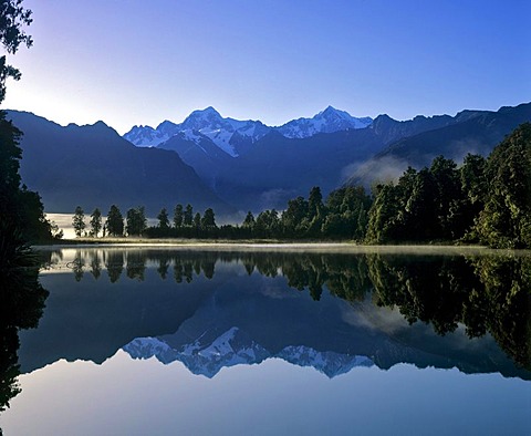 Matheson Lake with Aoraki or Mount Cook reflected on surface, Southern Alps, South Island, New Zealand