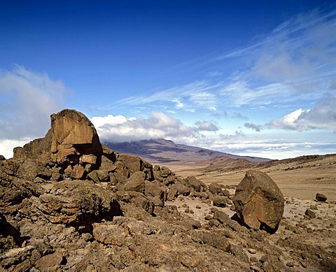 Path to Mount Kilimanjaro, Kilimanjaro National Park, lava rocks, stratovolcano, Tanzania, East Africa