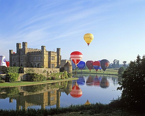 Leeds Castle Kent England Great Britain with hot-air balloon