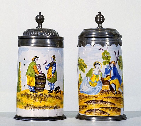 Franconian Museum Feuchtwangen Middle Franconian Bavaria Germany collection of faiences croks of Crailsheim with two carousers and lovers from 1801