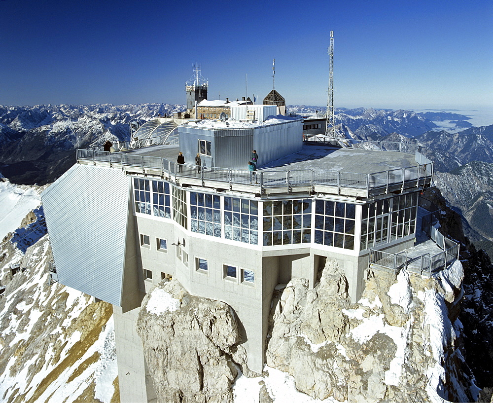 Summit station, Zugspitze, Germany's highest mountain, Wetterstein Range, Upper Bavaria, Bavaria, Germany, Europe