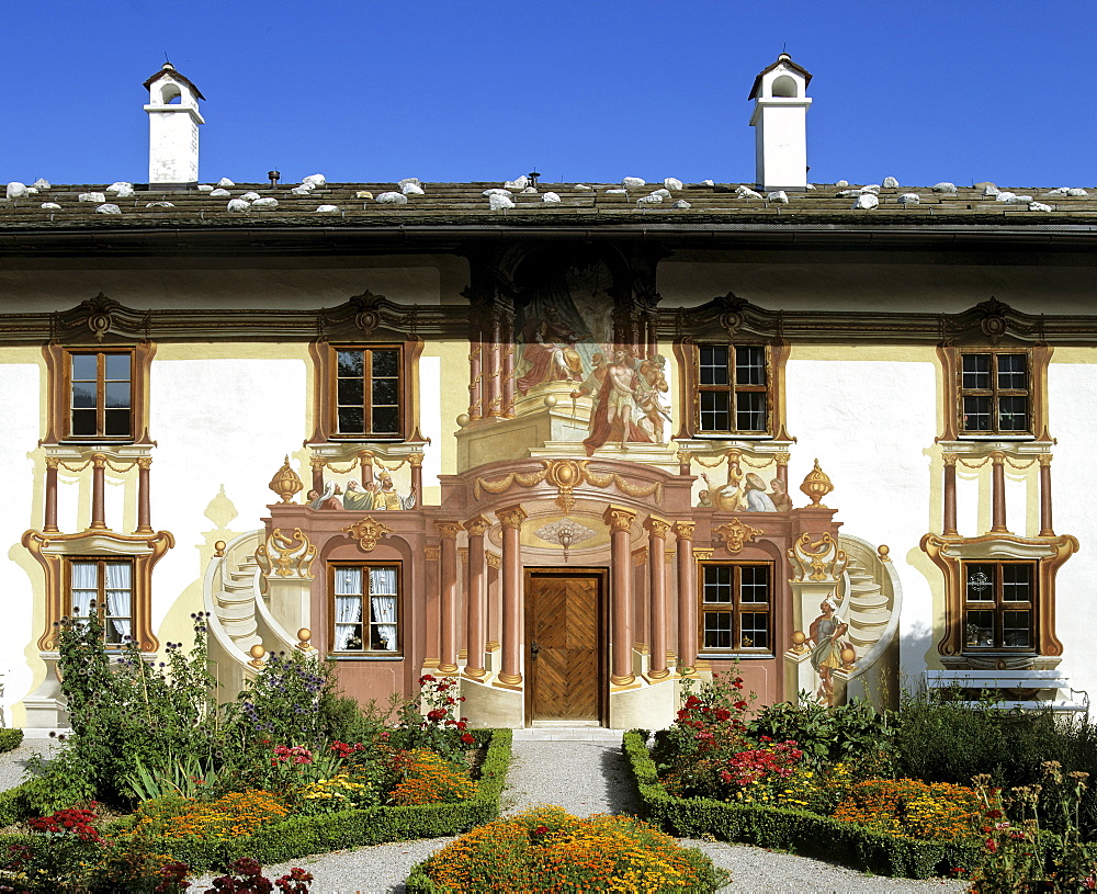 Pilatus House by Frank Zwick, painted facade, Oberammergau, Upper Bavaria, Bavaria, Germany, Europe