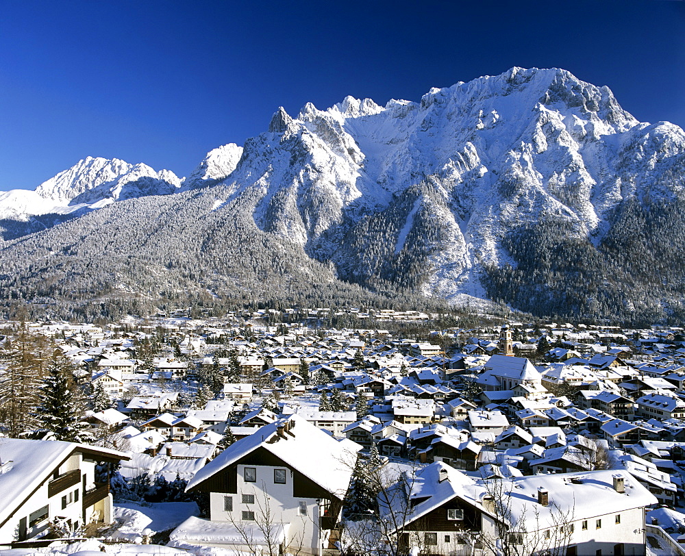 Mittenwald Forest and Karwendel Range, wintertime, Upper Bavaria, Bavaria, Germany, Europe