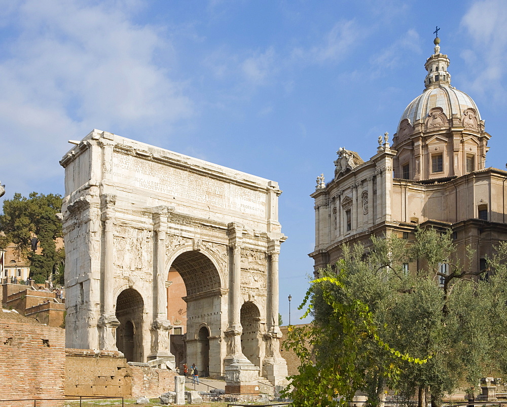 Arch of Septimius Severus and ss Luca e Martina Church, Forum Romanum, Rome, Italy, Europe