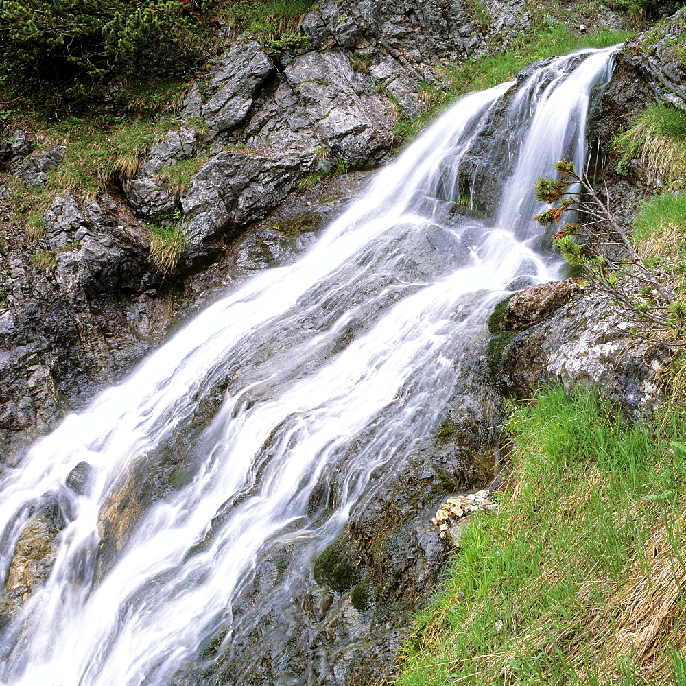 Small waterfall in a mountain stream, movement