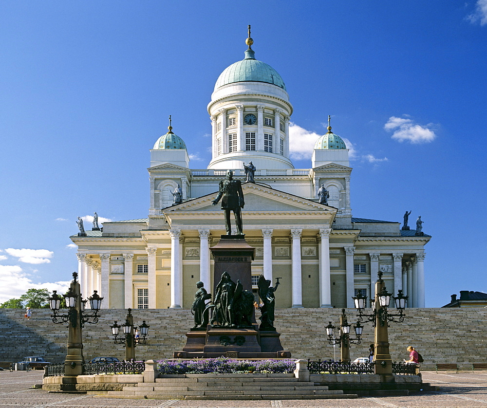 Helsinki Cathedral, Protestant church, memorial statue of Alexander II., Senate Square, Helsinki, Finland