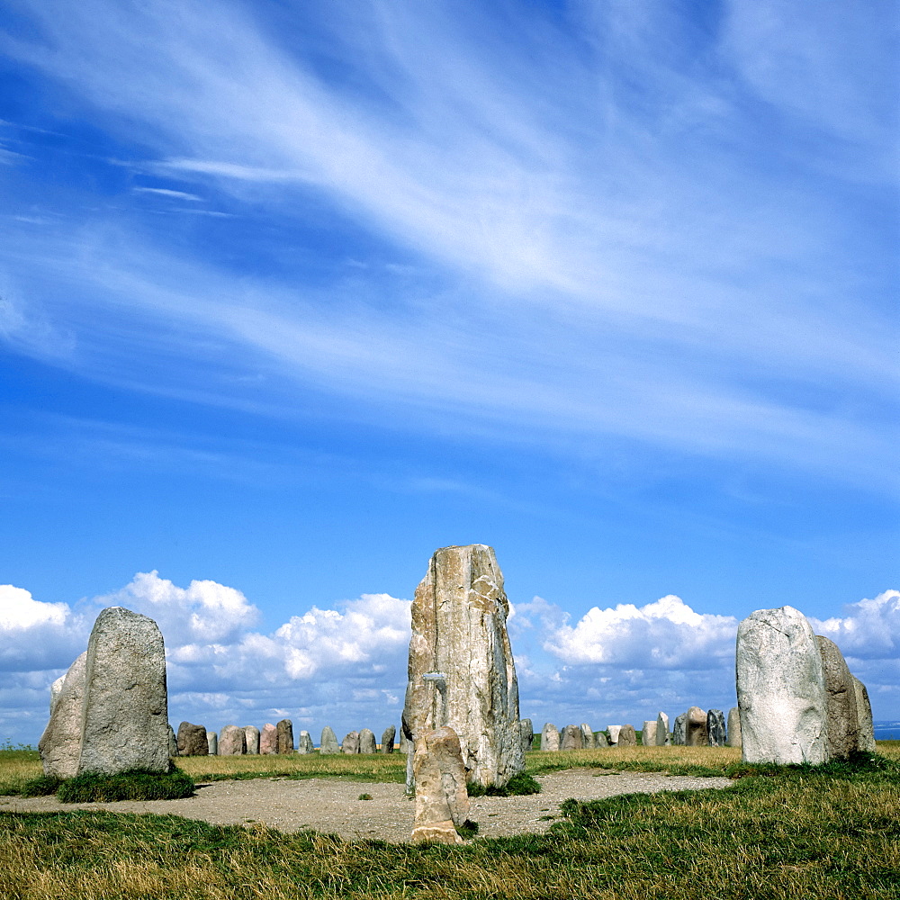 Ale's Stones (Ales stenar), megalithic monuments , Kaseberga, Skane, Sweden