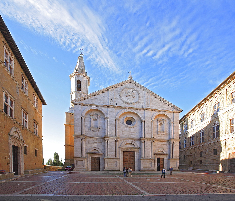 Renaissance front of the cathedral, cathedral square, Pienza, Tuscany, Italy