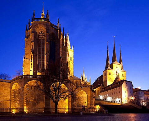 Mariendom, Erfurt Cathedral or St Mary's Cathedral and Severikirche church, Erfurt, Thuringia, Germany, Europe, PublicGround